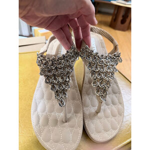 SIKETU Beige Embellished Thong Sandals Size 10.5